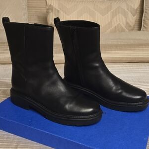 Vince Sleek Black Leather Heeled Boots